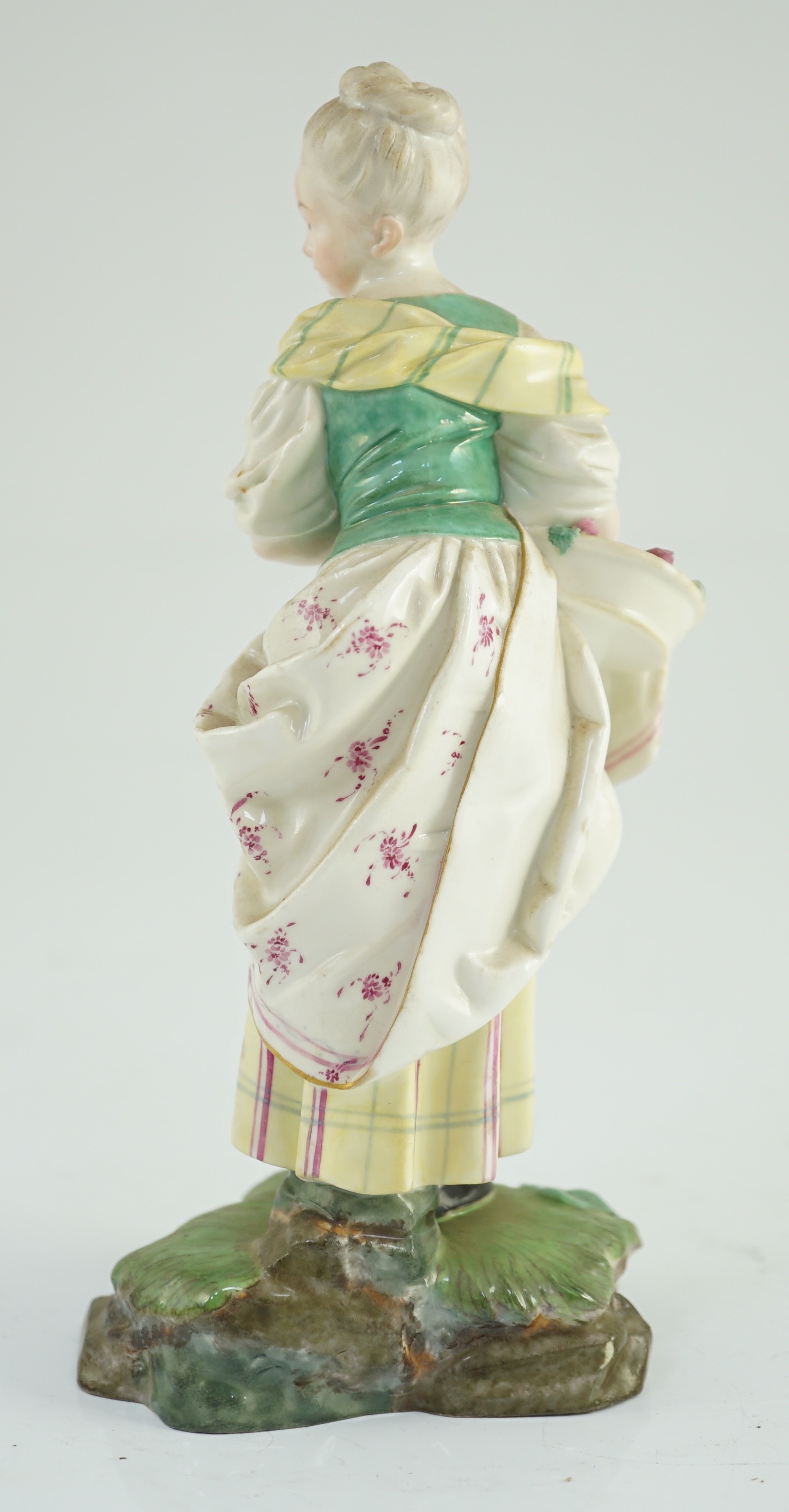 A Höchst figure of a flower posy girl, c.1770-1775, modelled by J.P. Melchior, 18cm high, Provenance - purchased from Winifred Williams, Eastbourne/London before 1970.